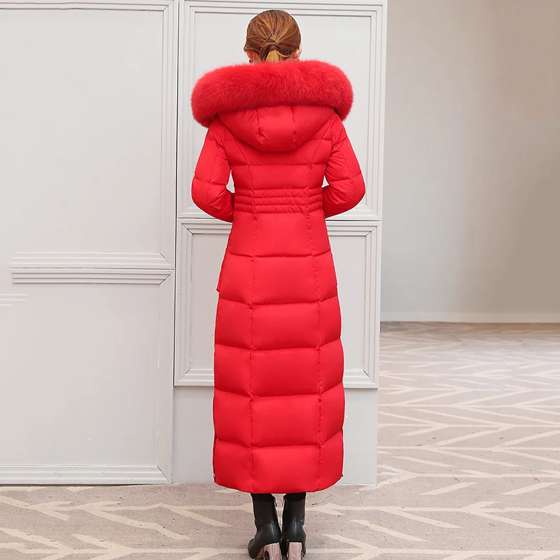 Высокое качество пуховые пальто Женская X-long куртка новое зимнее теплое пальто женский меховой воротник с капюшоном пуховик Женское пальто WM15