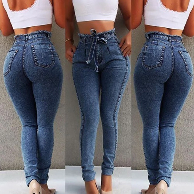 Женские джинсы-карандаш с высокой талией эластичные длинные джинсы скинни осень