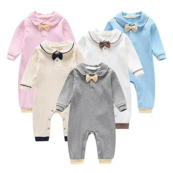 

3-15M Spring Infant Baby Clothes Rompers Boys Girls Long Sleeve Bowknot Design Kids Casual Jumpsuit