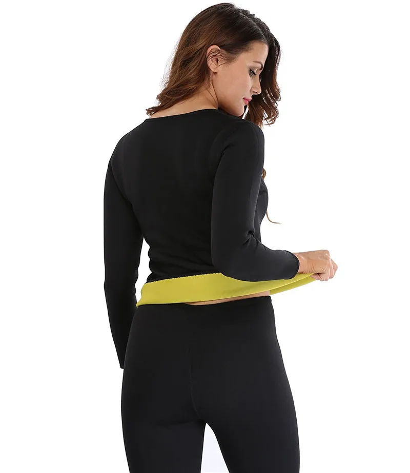 NINGMI Women Slimming Sauna Suit Long Sleeve Hot Sweat Shirt Blouse Waist Tranier Neoprene Fitness Top Body Shaper Weight Loss (1)