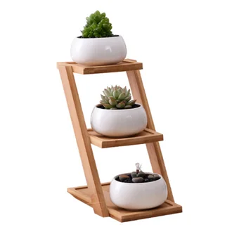 

With Bamboo Tray Flower Container Small Modern Shelf Cactus Garden Pot Set Simple Holder Oblate Decorative Succulent Plant