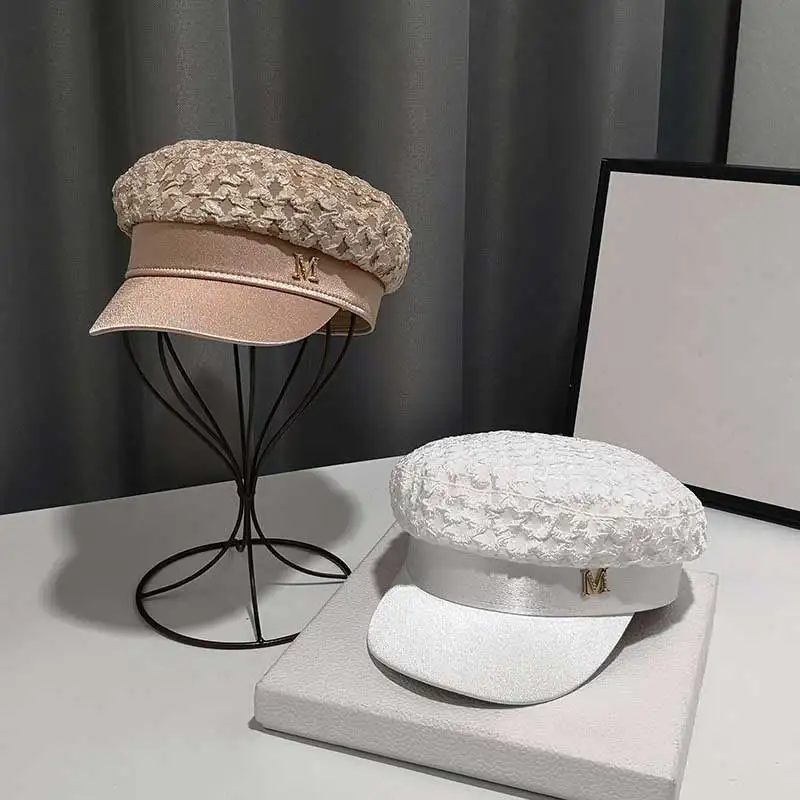 Basco plissettato blu navy da donna berretto con strass elegante_voghion.com