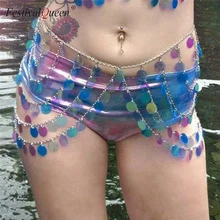 Цветные блестящие мини-юбки с блестками, градиентный цвет, открытая Регулируемая Талия, пэчворк, сексуальная Женская юбка для музыкального фестиваля, клуба