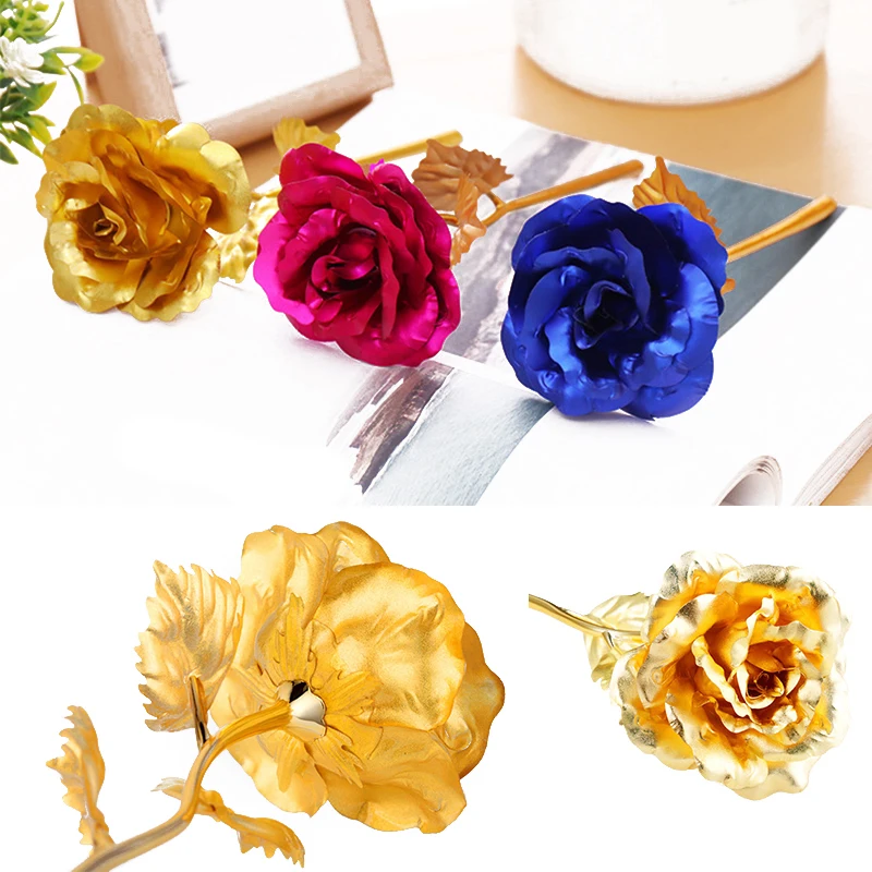 Rose 24k Gold Valentine's Day Tanabata Colorful golden rose Birthday Romantic Golden Home Decor Party Supplies | Дом и сад