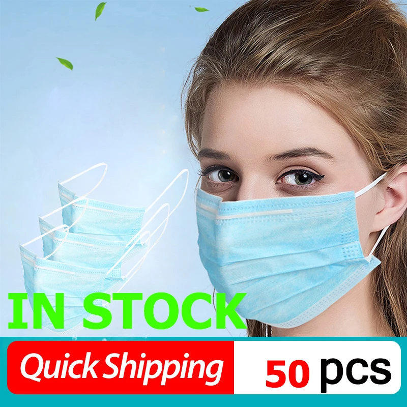 

Wholesale 3-Ply Nonwoven Anti-Virus Face Mask Disposable Surgical Medical Salon Earloop Face Mouth Masks Anti-Flu mask 50pcs