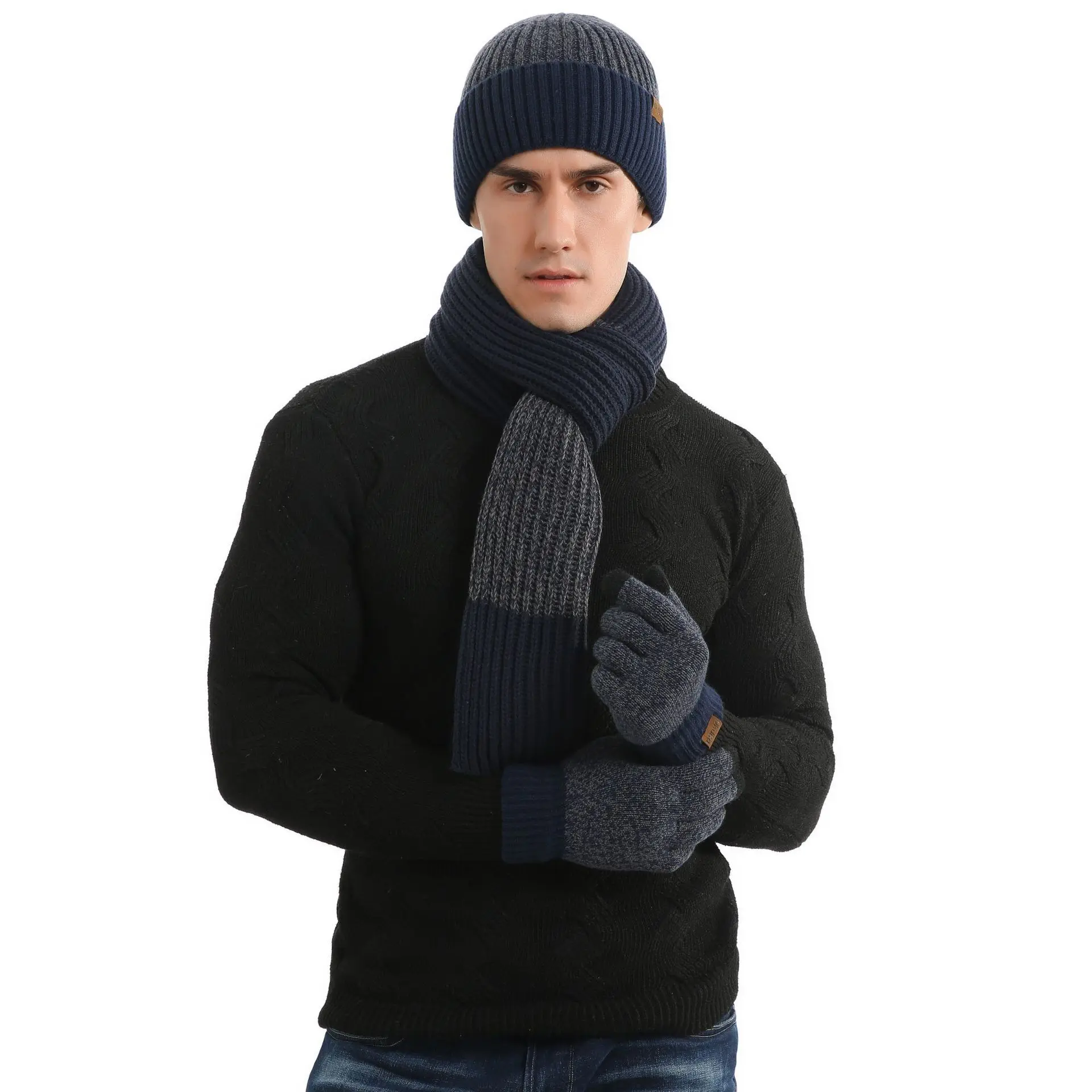 3 шт. мужской вязаный комплект из шапки и длинных шарфов перчаток|Мужские шарфы| |