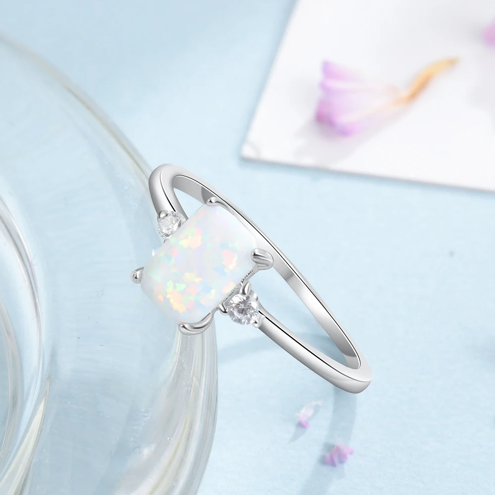 925 Sterling Silver Rectangular Opal Rings for Women Cubic Zircon Female Finger Rings Wedding Silver 925 Jewelry (Lam Hub Fong) silver ring,silver rings,gemstone ring