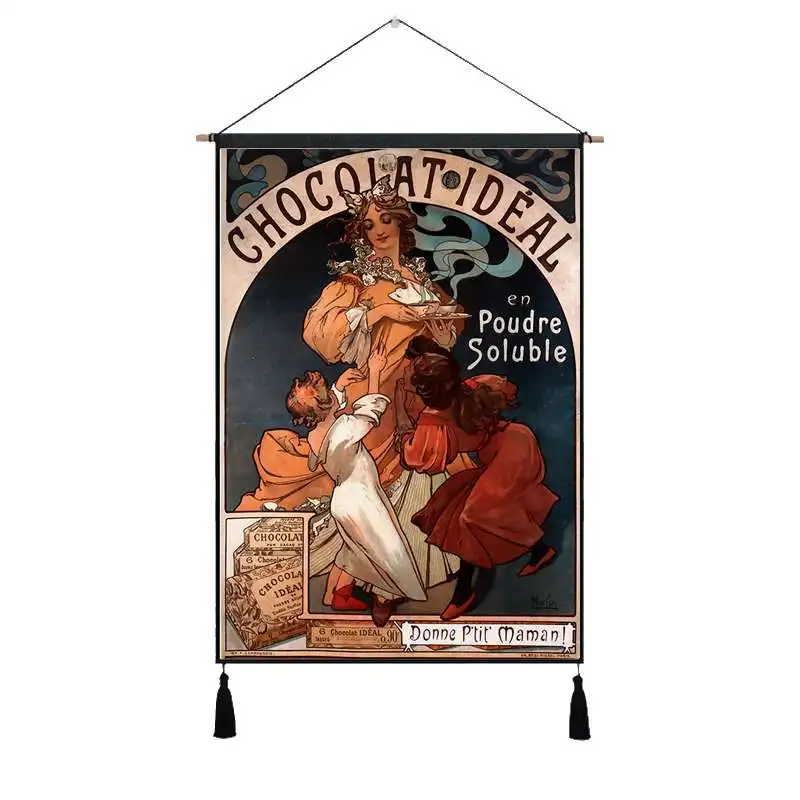 Alphonse Maria Mucha бисквиты пиво девушка винтажная подвесная ткань хлопок линия живопись плакат домашняя декоративная настенная вешалка гобелен подарок