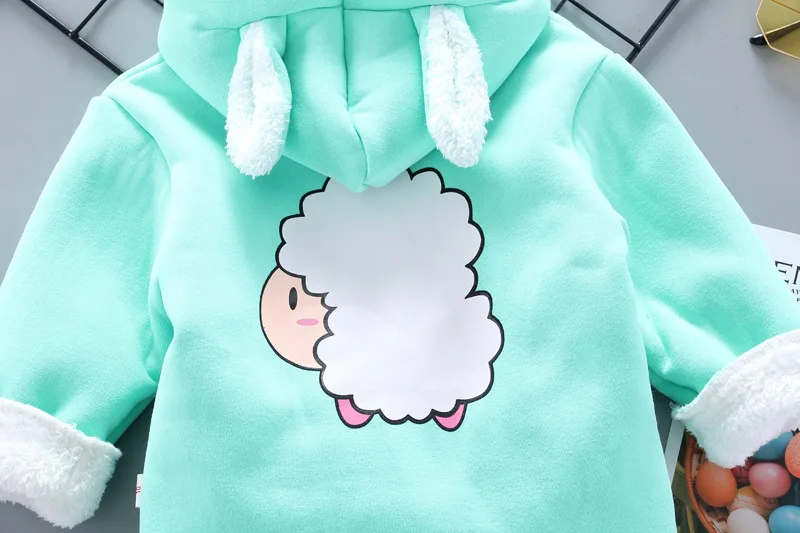 Autumn winter baby suit baby boy plus velvet thick warm 2-piece set baby girl cute cartoon lamb casual hooded suit baby clothes baby girl cotton clothing set