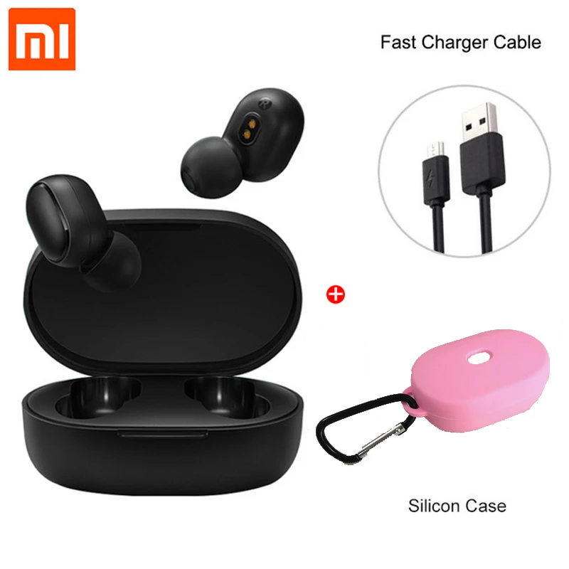 Global pink case Глобальная версия Xiaomi Redmi AirDots Bluetooth 5,0, наушники-вкладыши TWS, беспроводные Bluetooth наушники, стерео, бас, микрофон, громкая связь, управление AI - Цвет: Global pink case