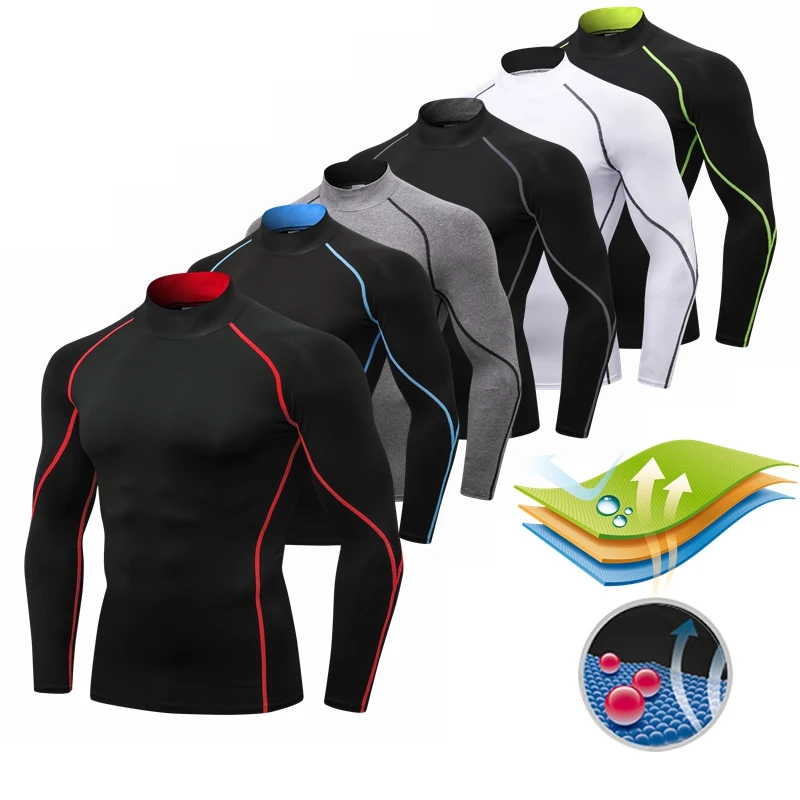 

Men Autumn Bodybuilding Sport T-shirt Quick Dry Running Casual Shirt Long Sleeve Compression Top Gym Sportwear Tight Rashgard