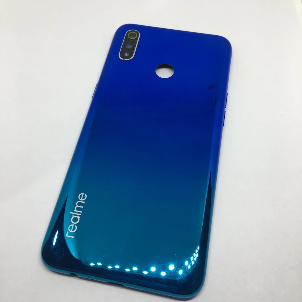 Синий Градиентный стеклянный чехол для OPPO Realme 3 задняя крышка корпус батареи с объективом камеры - Цвет: Синий