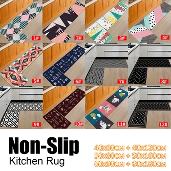 

2 Pieces Microfiber Non-Slip Soft Kitchen Bath Rug Doormat Runner Carpet Set