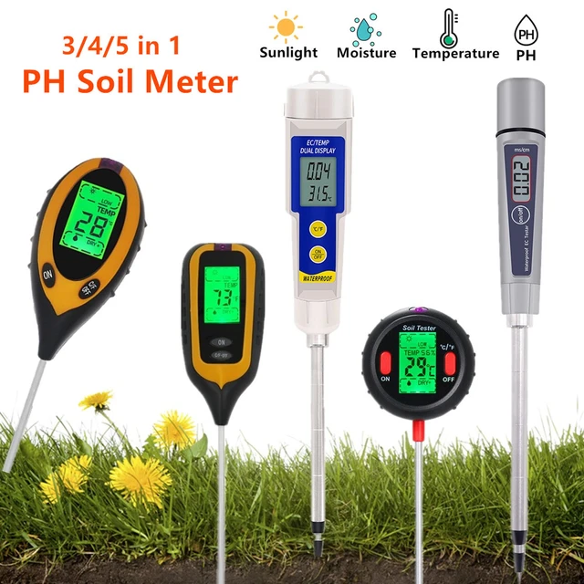 Testeur de sol PH mètre de fleurs, humidimètre, température, lumière du  soleil, analyse intelligente, acidité, outil de jardin, 2 en 1, 3 en 1, 4/5  en 1 - AliExpress