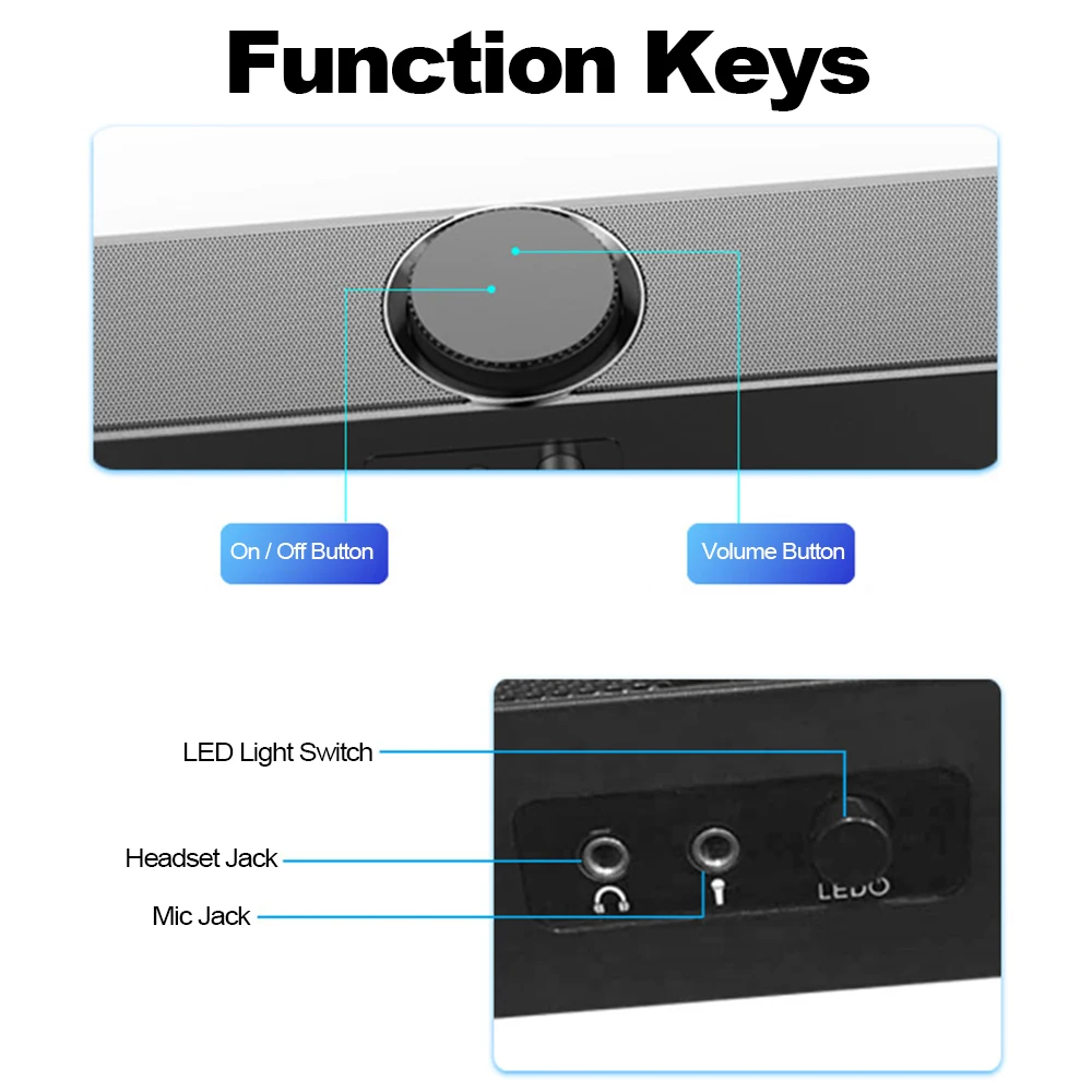 SADA V-198 с питанием от USB звуковая панель компьютерные колонки w/светодиодный свет 3,5 мм аудио микрофон разъем проводной Саундбар динамик для настольного ноутбука
