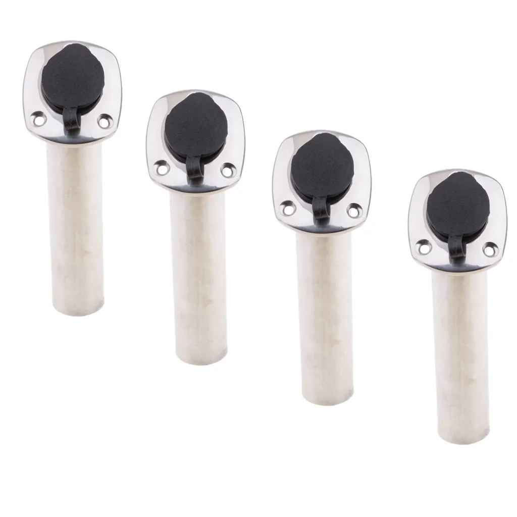 4pcs Kayak Deck Plastic Flush Mount Fishing Boat Rod Holder and Cap Cover, Stainless Steel