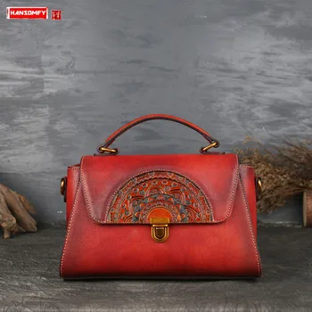 

Women's Shoulder Bag Handbag Leather Embossed Dumplings Bag Retro Handbag First Layer Cowhide Female Cow Leather Genuine Leather