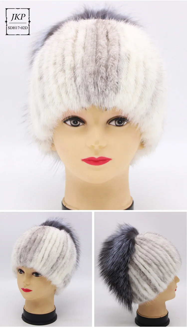 020120 новые модные популярные зимние аксессуары для женщин Skullies& Beanies Регулируемая основа вязаная шапка из меха норки и лисы