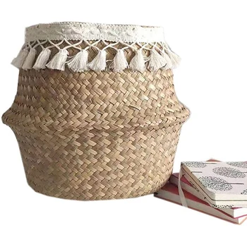 

Handmade Storage Baskets Straw Patchwork Flowerpot Wicker Rattan Garden Flower Planter Pot Folding Planter Bamboo Basket 2020