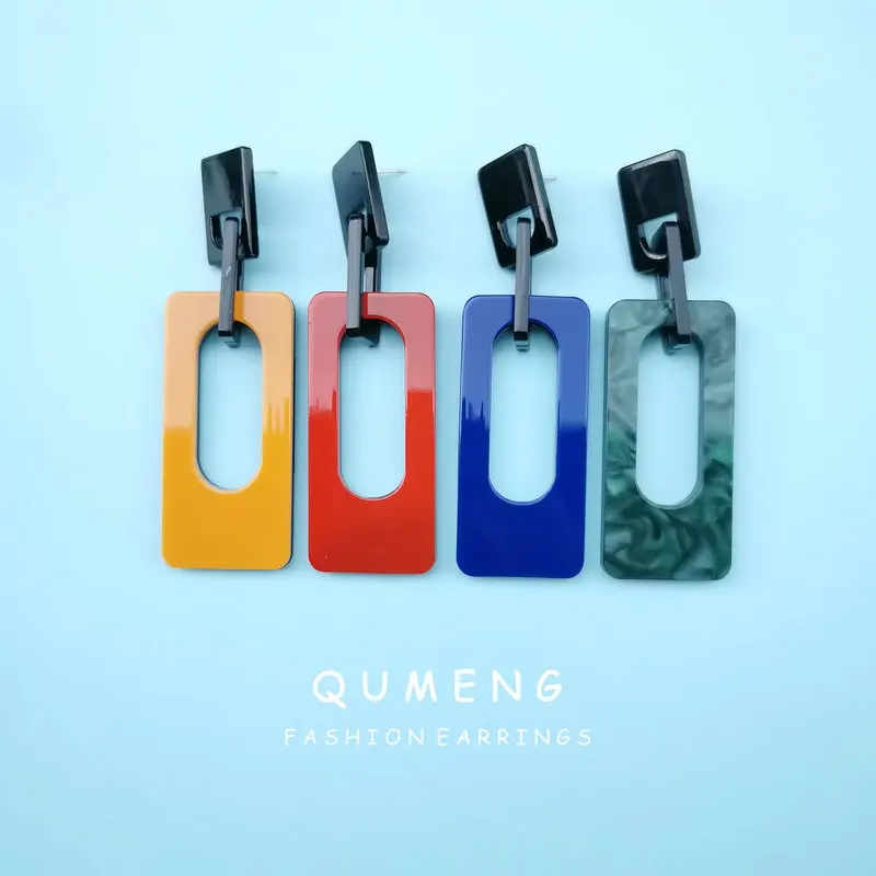 QUMENG корейские простые геометрические модные серьги элегантные прямоугольные