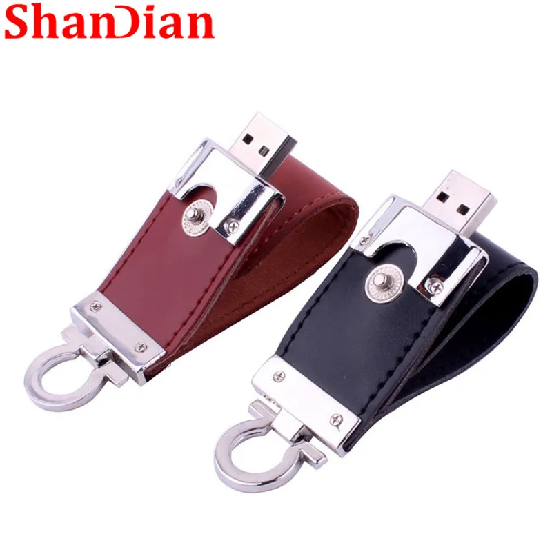 SHANDIAN коричневые кожаные флеш диск USB 2 0 4GB/8GB/16GB/32GB/64GB 128GB брелок накопителей и