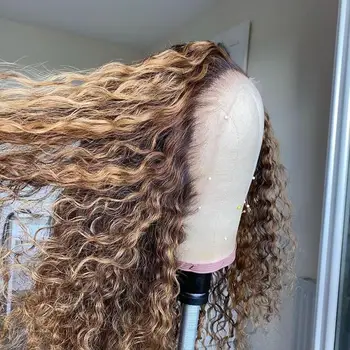 

13x4 Curly Lace Front Human Hair Wigs For Black Women Natural Bleached Knots Remy Brazilian Hair With Baby Hair Pre Plucked