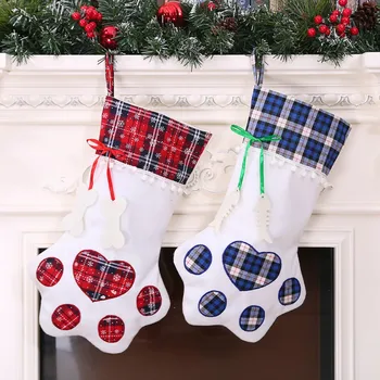 

Household Decor Christmas Stockings Cute Candy Gift Bag Novelty Red Snowflake Christmas Decoration Paw Shape