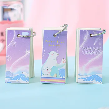

3 pcs/lot Cartoon Polar Bear Notebook Ring Buckle Blank Word Book Card Tearable Notepads Stationery gift memo pad school supply