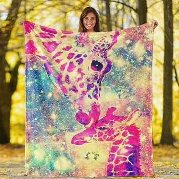 

Custom Throw Blanket Animals Sherpa Fleece Blanket Giraffe Deer Soft Linen Blanket Sunset Plush Bedding