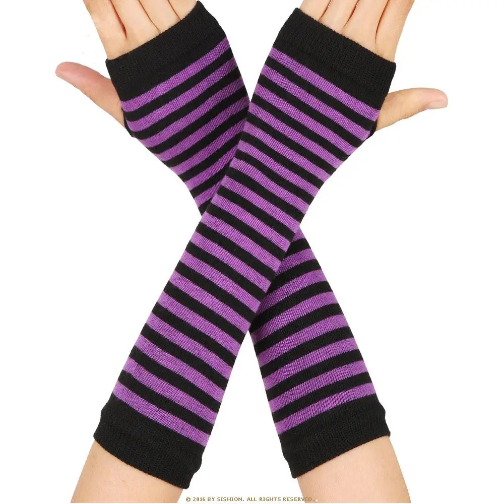 

Long Gloves Comfortable Warm Winter Dew Finger Women Wrist Arm Hand Mitten Arm Warmers Fingerless Gloves Striped Glove