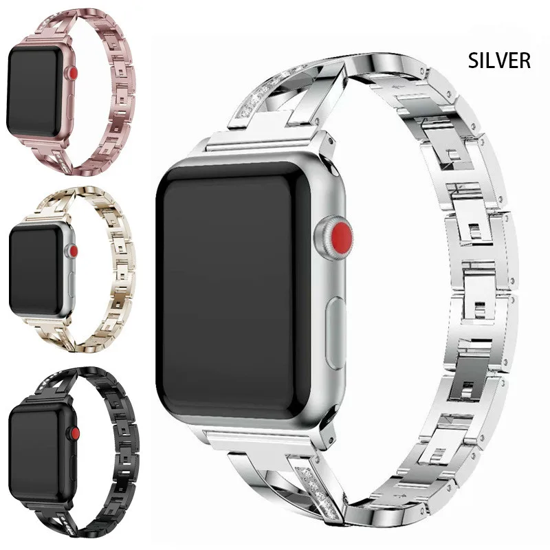Ремешок из нержавеющей стали для iWatch 5 4 3 2 1 Series с металлическим ремешком Стразы 38