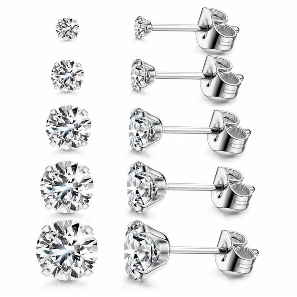 Stainless Steel Gold/Silver Color Earrings 4-8mm Six Claws Zirconia Crystal Stud Earrings For Women Girl Wedding Jewelry 2