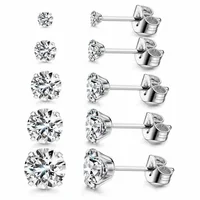 Stainless Steel Gold/Silver Color Earrings 4-8mm Six Claws Zirconia Crystal Stud Earrings For Women Girl Wedding Jewelry 2