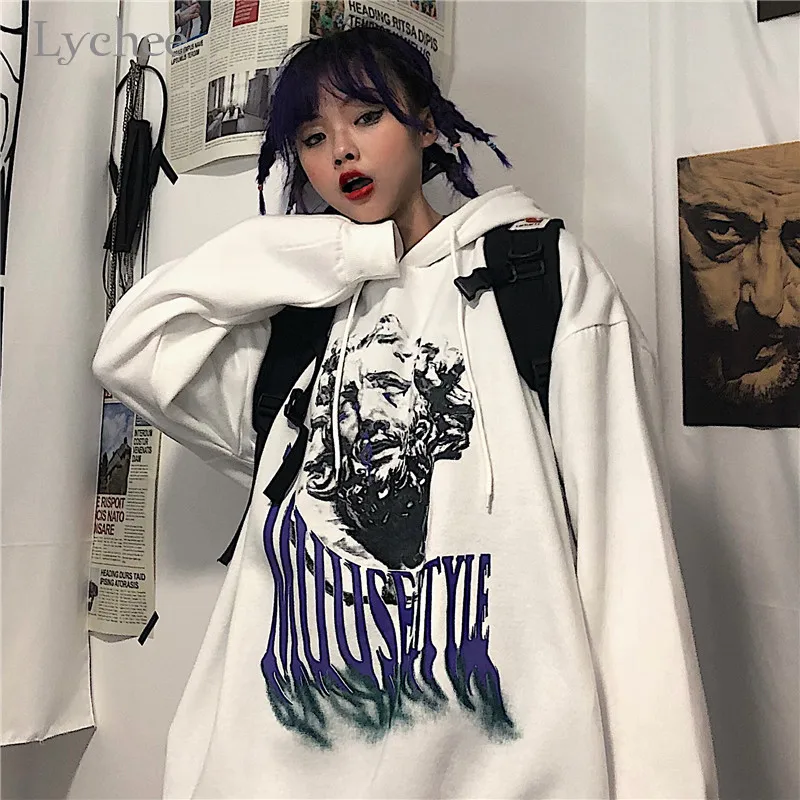 Lychee Harajuku с буквенным принтом, Женская флисовая толстовка с капюшоном, весна, осень, зима, женские топы, повседневные свободные женские толстовки