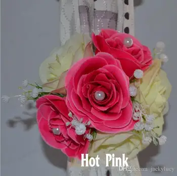 

Elegant Artificial Rose Silk Flowers Background Gauze Curtain Clip Bouquets For Wedding Decor Prop Backdrop Decoration Accessori