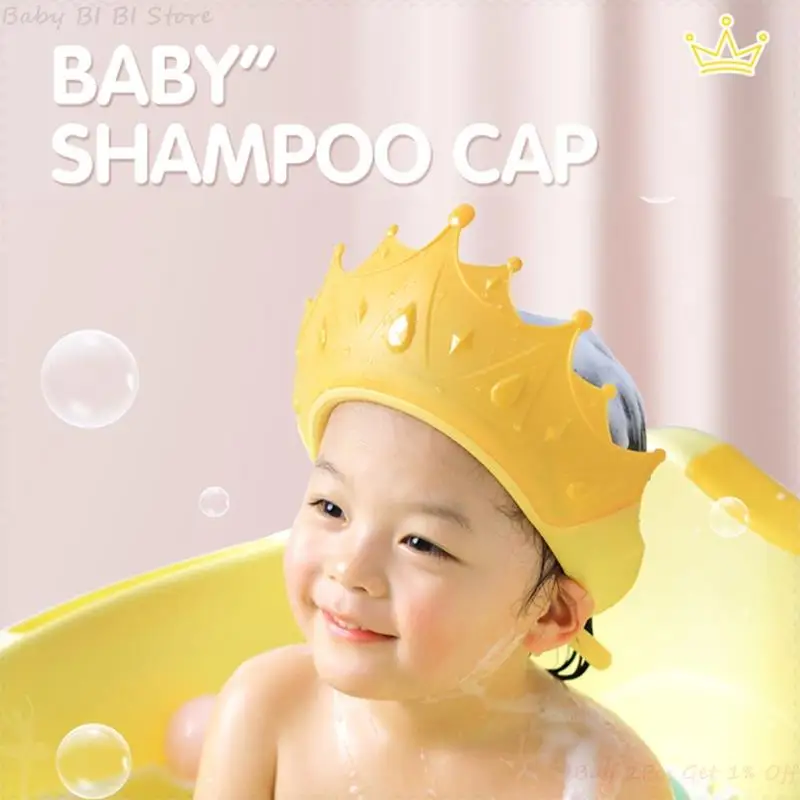 1 Pc Multi-purpose Baby Shower Cap Waterproof Shampoo Hat with Crown Design for Children Toddler Girls Boys Protect Ears Eyes
