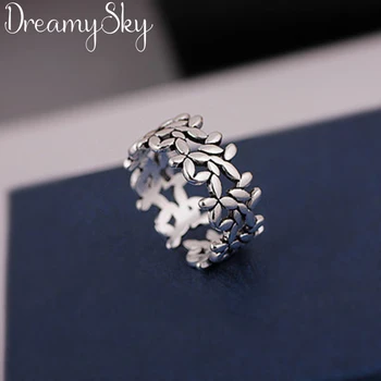 

DreamySky Exaggerated Retro 925 Sterling Silver Big Leaf Rings For Women Engagement Rings Men Vintage Thai Silver Jewelry