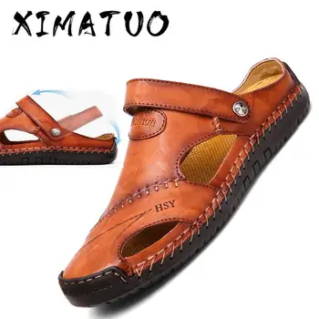 

Genuine Leather Men's Sandals Summer Soft Shoes Beach Men's Sandals High Quality Sandals Slippers Bohemia Size 38-48 Hot sale
