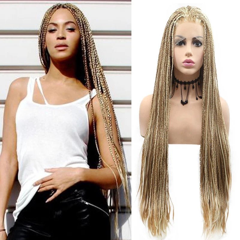 

Mixed Blonde Braided Wigs for Women Long Afro Girls Micro Box Braids Lace Front Mix Color Blonde Brown Synthetic Lace Front Wigs