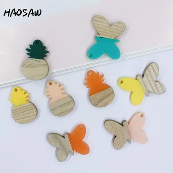 

HAOSAW 21*28MM 4Pcs/Lot Summer Butterfly/DIY Jewelry Making/Hand Made/Wood Material/Semi Resin/Multi Colors/Earring Findings