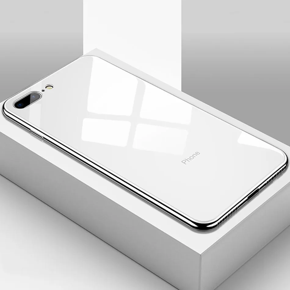 Роскошный чехол из закаленного стекла для телефона для iPhone 6 6s 7 8 Plus Ultra Slim покрытие Глянцевая черный, красный для iPhone x xs xr max чехол Крышка - Цвет: silver