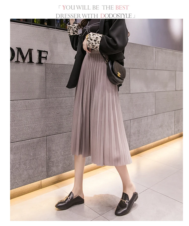Плиссированные женские юбки с высокой талией уличная модная однотонная повседневная юбка средней длины Осенняя расклешенная трапециевидная длинная юбка Saias Faldas