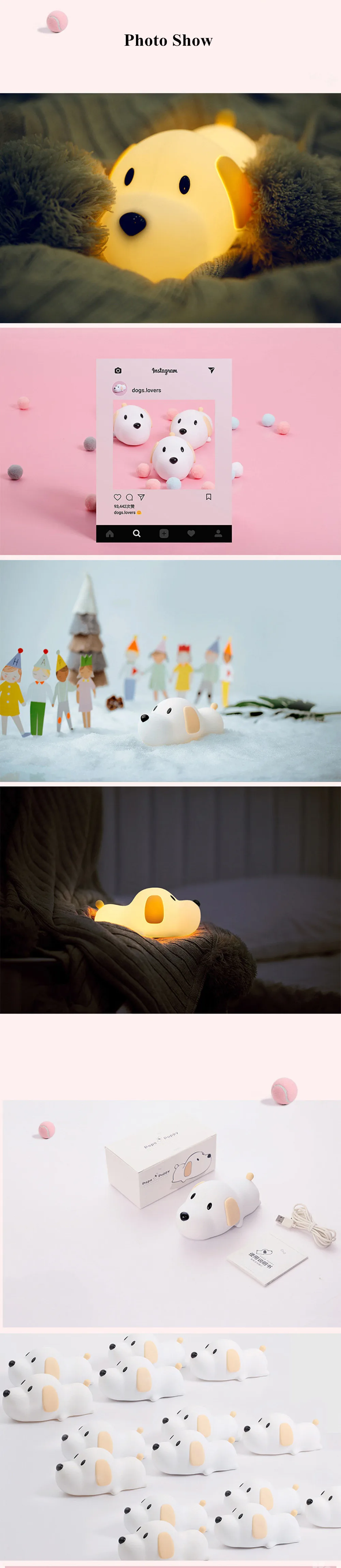 SuperNight Cute Dog LED Night Light Silicone Puppy Rechargeable Timing Dimmable Touch Sensor Kids Baby Bedside Table Lamp Gift (4)