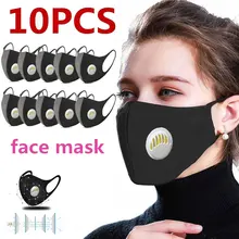 10PCs Black Mouth Mask Reusable Valved with 1 Filters Face Mask washable Mask Respirator Unisex facial Masks for Men Women