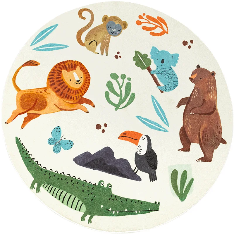Child Play Round Rug Lovely Cartoon Zoo Animal Soft Mat Children's Bedroom Lamb Cashmere Bedside Rug Short Wool Cashmere Carpet images - 6