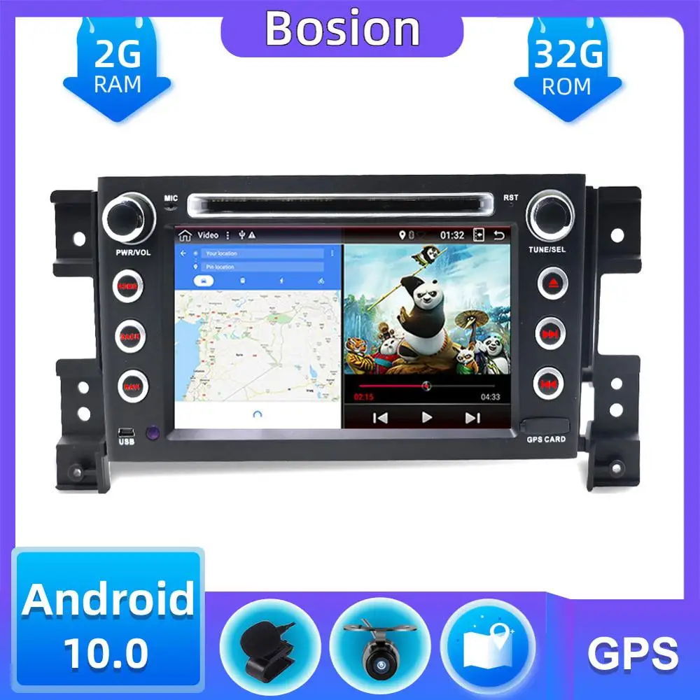 Четырехъядерный Android 10 0 автомобильный DVD GPS навигатор 2005 2015 для Suzuki Grand Vitara 2G + 32G