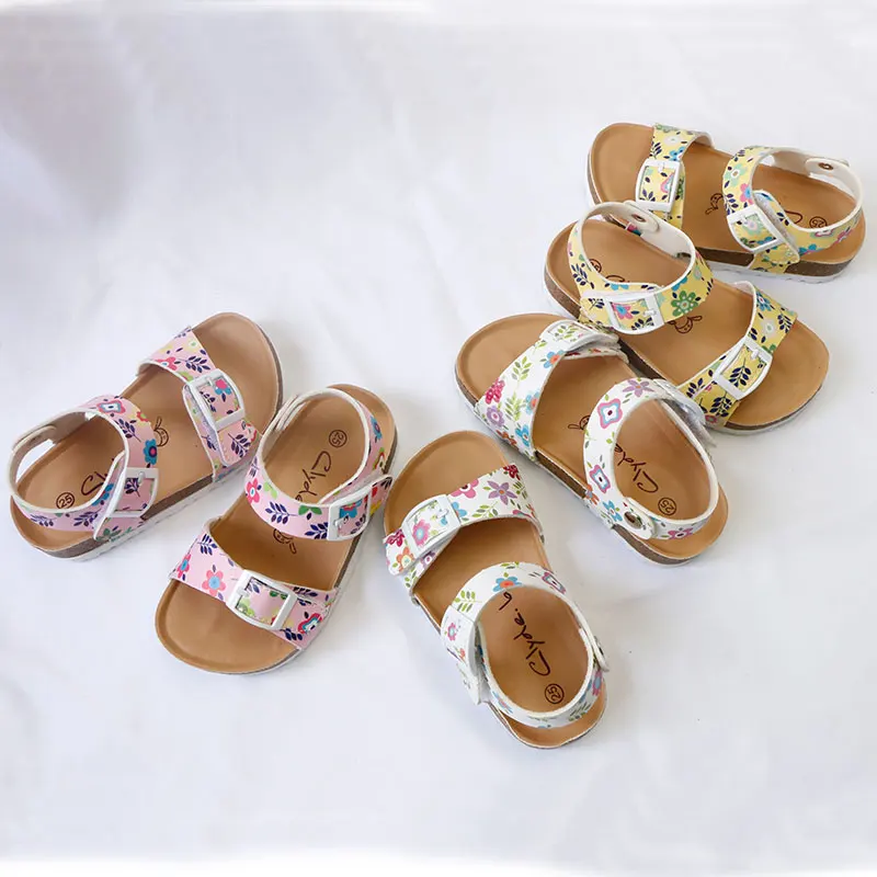 bata children's sandals 2020 Summer Girls Sandals Printing Pu Leather Corks Open Toe Slides Flats with Little Girl Shoes for School 2-12 Years Toddler child shoes girl