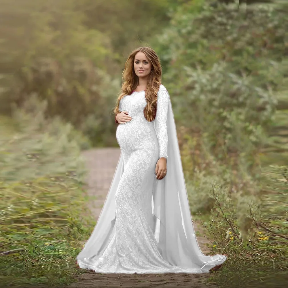 Chiffon Shawl Maternity Dresses For Photo Shoot Lace Fancy Pregnancy Dresses Elegence Pregnant Women Maxi Gown Photography Props (3)
