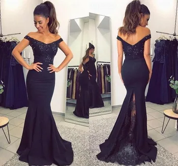 

Dark Purple Prom Dresses 2020 Mermaid Off The Shoulder Appliques Lace Beaded Long Wedding Guest Maid Of Honor Evening Dress New