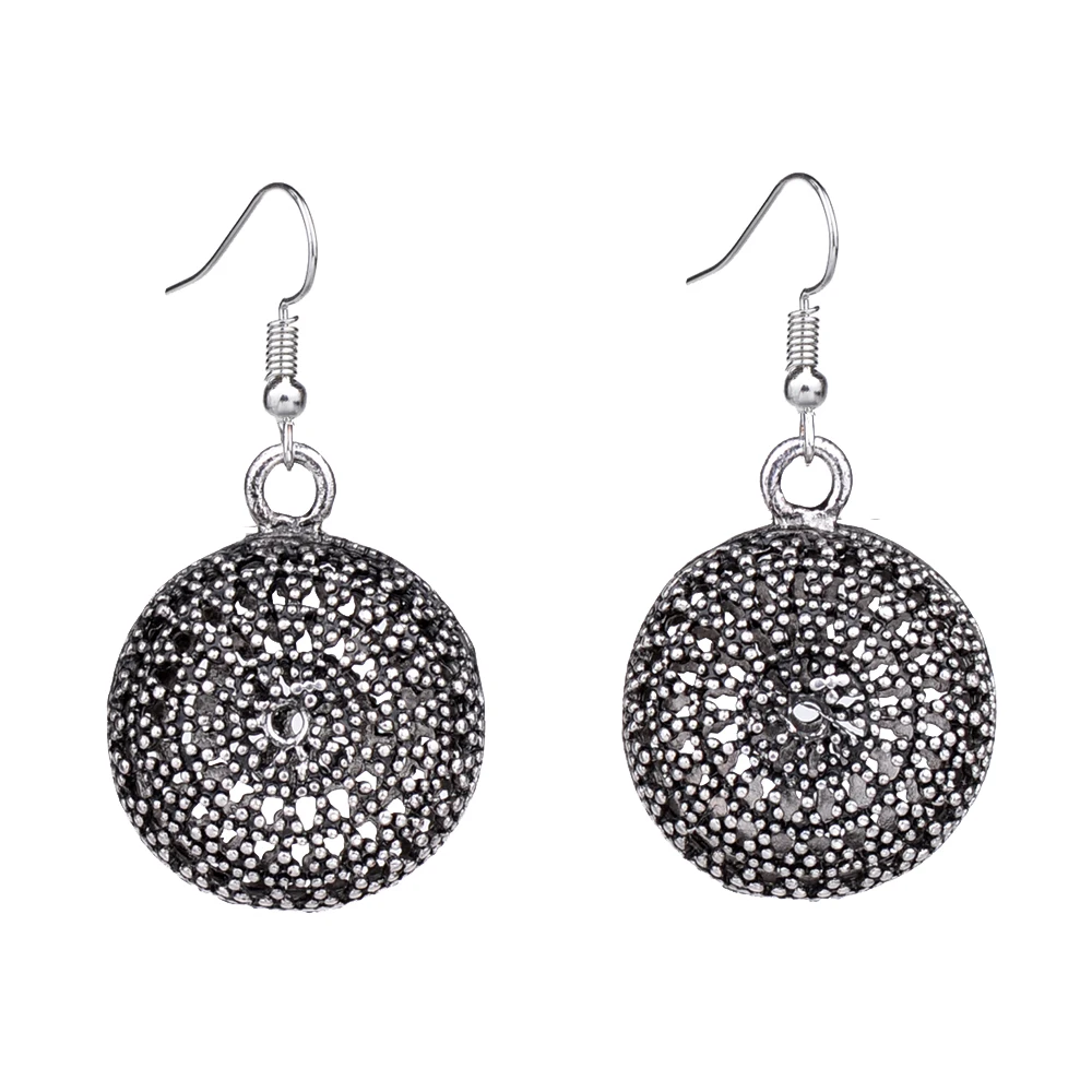 MYTHIC AGE Unique Tibetan Silver Color Ethnic Hollow 3D Round Drop Earrings For Women Vintage Earring Fashion Jewelry Wholesale